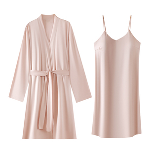 猫人性感两件套睡衣女夏季冰丝睡袍吊带睡裙真丝绸春秋家居服