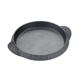 圆形双耳铁板铸铁条纹烤肉盘家用不粘牛排煎锅烤盘商用明火电磁炉