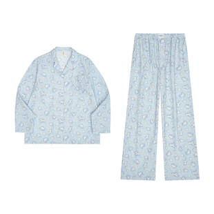 FORRETRO25蓝色飞鸟系列春夏度假风全棉宽松休闲慵懒家居服套装