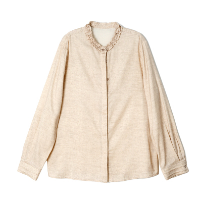 R H 【提花小木耳】新款洋气显瘦休闲纯色木耳领桑蚕丝衬衫RH395