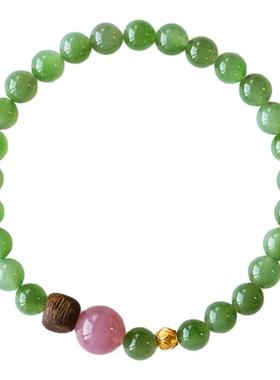 NORTHACC新中式复古天然和田玉碧玉手链女紫马粉水晶手串沉香手串