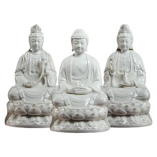 戴玉堂陶瓷摆件坐莲西方三圣神像阿弥陀佛观音大势至菩萨佛像家用