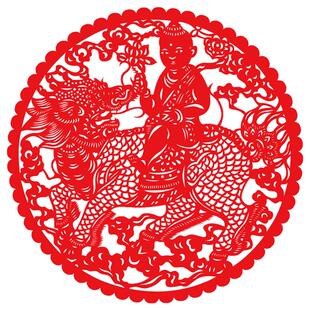 麒麟送子 剪纸 植绒无纺布窗花 麒麟送子图 麒麟窗花镂空