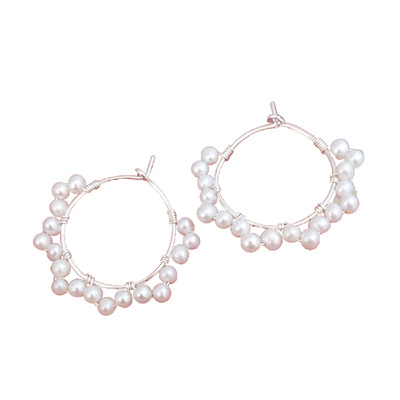 999纯银淡水珍珠蕾丝花边圆耳圈