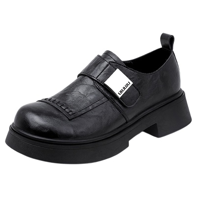 黑色小皮鞋女真皮超软厚底乐福鞋