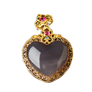 【孤品】金玉绾心-18K帝王紫烟紫和田玉吊坠爱心项链亲宝水晶女款