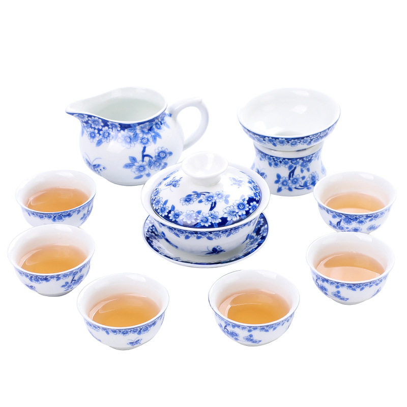 中式特色青花瓷盖碗功夫茶具套装