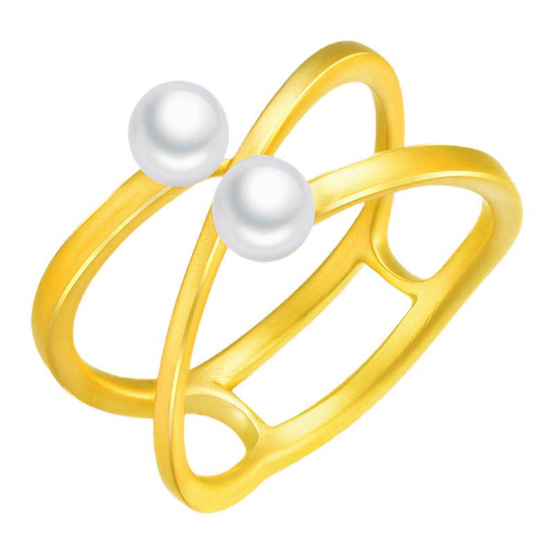 justgold镇金店鎏光流线足金黄金戒指1760381Y