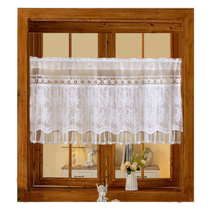 法式蕾丝纱帘飘窗短款半帘窗帘免打孔安装透光不透人卧室小窗户帘