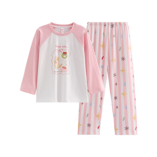 芬腾女童睡衣春秋纯棉圆领长袖套装女孩儿童中大童卡通休闲家居服