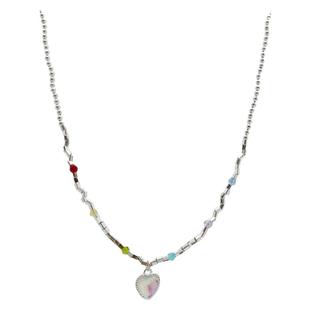 WXLSTUDIO吾小历同款月光宝石小圆珠拼接彩虹色心形项链甜酷爱心
