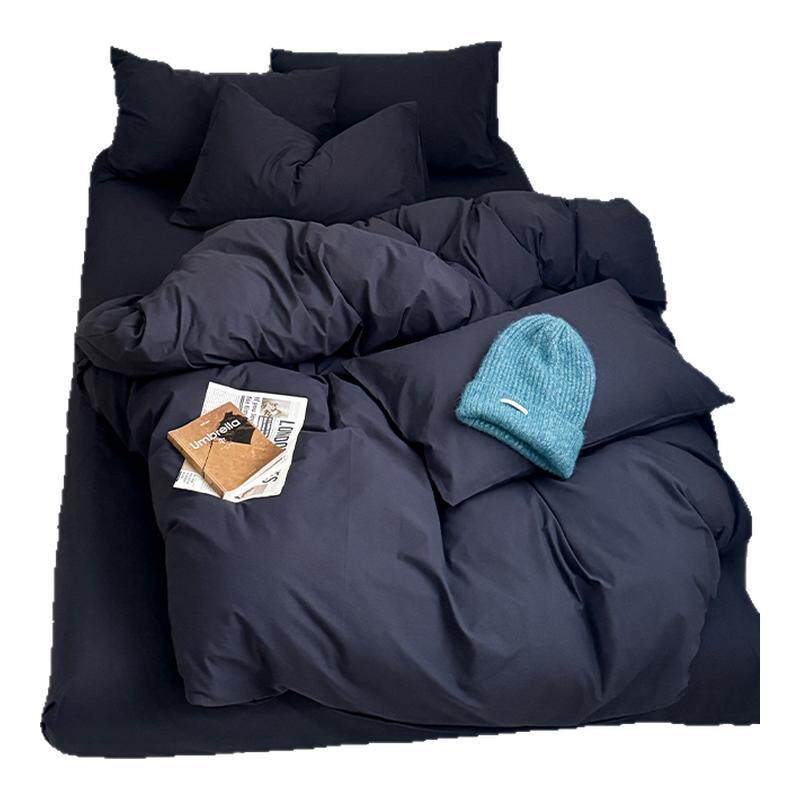 ins高级感蓝色四件套全棉纯水洗棉床品被套床单床笠款宿舍三件套