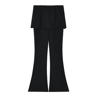 秋冬加绒假两件带屁帘微喇叭裤女2025年百搭显瘦小个子直筒喇叭裤