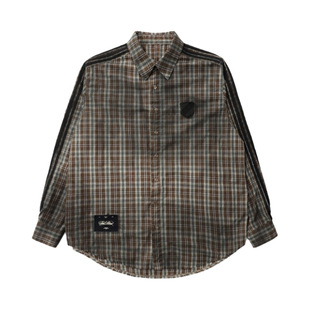 韩国badblood美式复古街头水洗格子衬衫刺绣字母拼接休闲衬衣外套