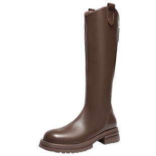 森达小V靴骑士靴女25冬新时尚潮流厚底休闲瘦瘦靴长筒靴ZTI11DG5