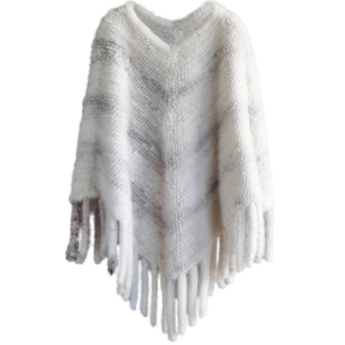 2025年时尚韩版进口水貂披肩纯手工双面编织裘皮外套白色水貂披肩