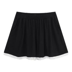 YUZI鱼子纯色休闲短裤子大码女装夏微胖mm显瘦遮肉200斤蕾丝拼接
