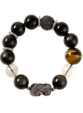 【大福双财】本命年转运手链貔貅黑曜石金虎眼白水晶手串爸爸礼物