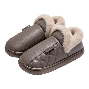 包跟棉拖鞋男士冬季2025新款保暖室内居家防水高帮皮拖鞋外穿冬天