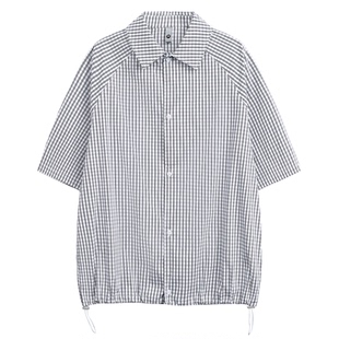 悟空有货夏季美式格子cleanfit短袖衬衫男女潮牌情侣宽松半袖衬衣