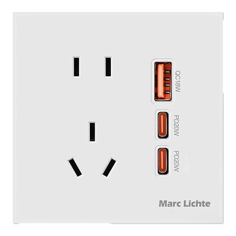 86型五孔电源插座带USB+双TYPEE-C快充20W充电插座面板墙壁家用