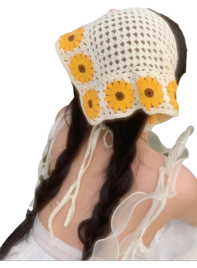三角巾头巾夏季田园风女手工钩花