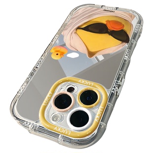 ins个性搞怪墨镜小鸭镜面适用苹果17promax奶油壳华为oppo新iPhone16/15/13promax手机壳真我红米小米13pro