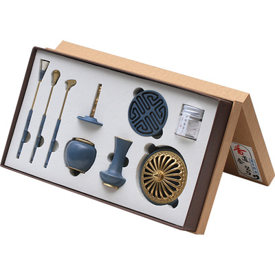 青沉纯铜套装用具入门祥云香炉