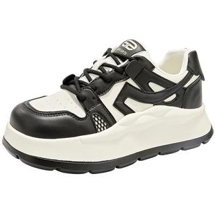 大东面包鞋女鞋春季新款休闲时尚简约平底高跟系带方头1696