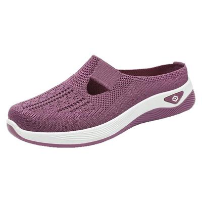 鞋子女鞋百搭休闲鞋透气包头半拖一脚蹬懒人鞋网面飞织鞋软底单鞋