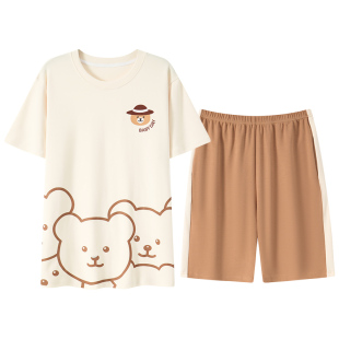 夏季短袖薄款睡衣套装家居服夏天可外穿大码休闲青少年男韩版学生