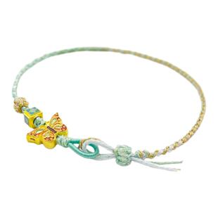 新航黄金手链女新款足金手绳古法转运珠小配件珐琅蝴蝶送女友礼物