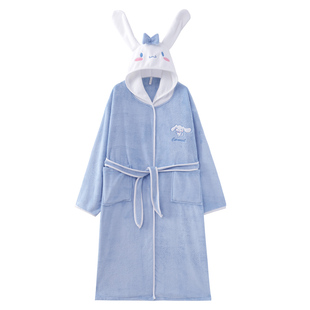 2026年卡通睡袍女冬天季加厚保暖长毛绒长款连帽浴袍可外穿家居服