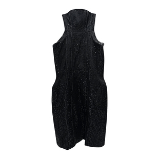 ANNAKIKI 【Mickey Guyton同款】小众黑色珠片毛边牛仔无袖连衣裙