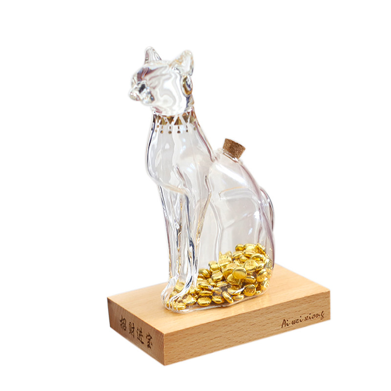高硼硅玻璃创意攒金豆豆子埃及猫猫咪招财存金收纳存储瓶节日礼品