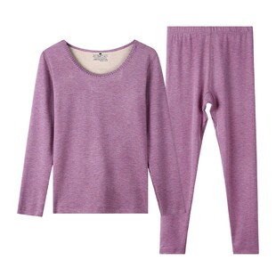 格凯女士超微蚕养衣磨毛自发热速暖蚕丝秋衣秋裤花边圆领保暖内衣