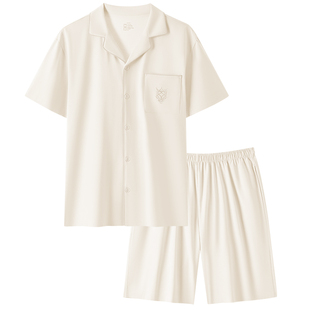 七色纺睡衣女款带胸垫全纯棉短袖短裤家居服套装男款2026新款夏天