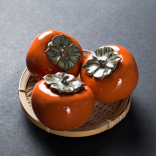 陶瓷创意柿子小茶叶罐密封罐小迷你柿子茶罐仓陶瓷茶罐保存便携