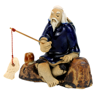 姜太公渔翁摆件垂钓摆件吸水石上水石假山盆景小摆件水族造景配件