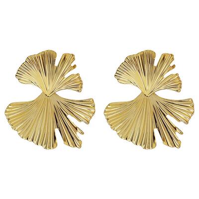 玲秀夸张镀金女银针银杏叶耳环