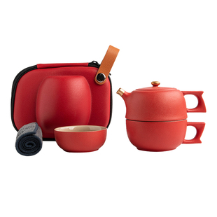 叁旬 金致宫廷红快客杯陶瓷一壶二杯单人旅行功夫茶具套装便携包