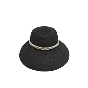 奥黛丽赫本风珍珠草帽女法式复古大帽檐显脸小遮阳盆帽钟型礼帽子