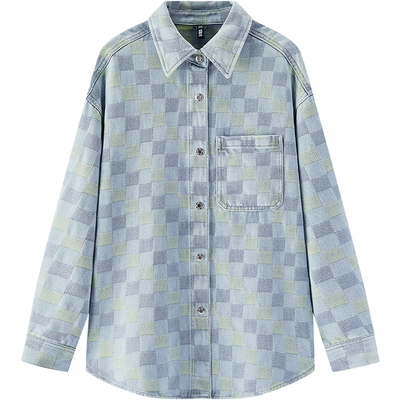 森马oversize中长款牛仔衬衫女