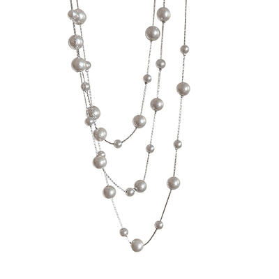 满天星叠戴仿珍珠项链女款锁骨链