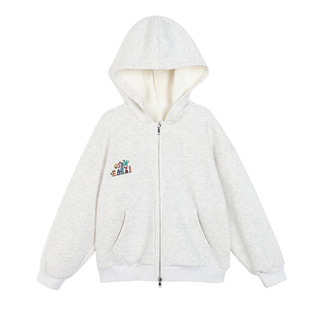 NORNOR陈大猪童装女童加绒连帽外套灰色女孩秋冬新款儿童开衫上衣