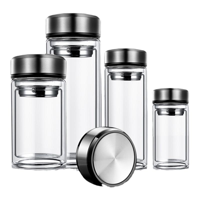 矮胖加厚双层玻璃泡茶杯