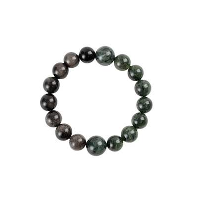 【事业攀升】黑银曜石绿发晶手串范李李礼物新年稳场生机手链男女