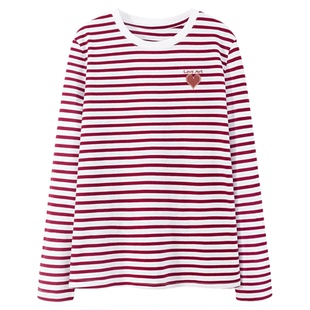 名创优品长袖t恤女2026新款内搭打底衫小个子初春季红色条纹上衣D