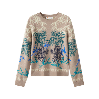 皮皮狗女士圆领提花羊绒套衫