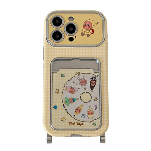 独壳 黄色格子星星人卡包挂绳适用苹果17promax手机壳大视窗iPhone16新款15防摔14pro女款13日韩风手机套硬壳